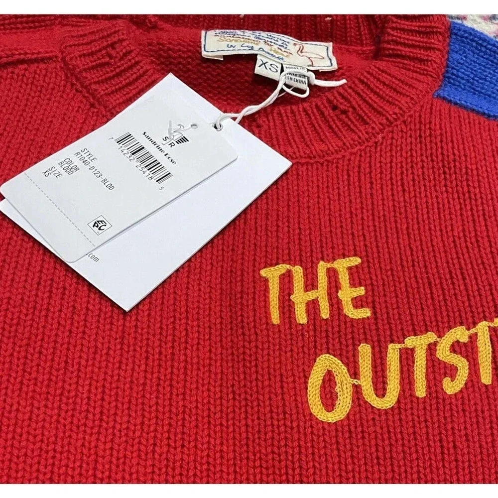 Free People Sandrine Rose Sweater Colorblock Cashmere Blend Red XS The Outsider